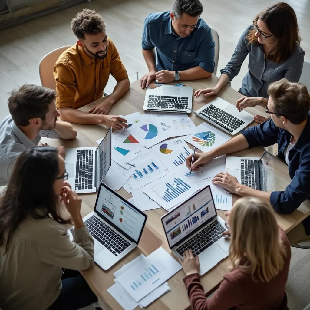 Equipo analizando gráficos de negocio